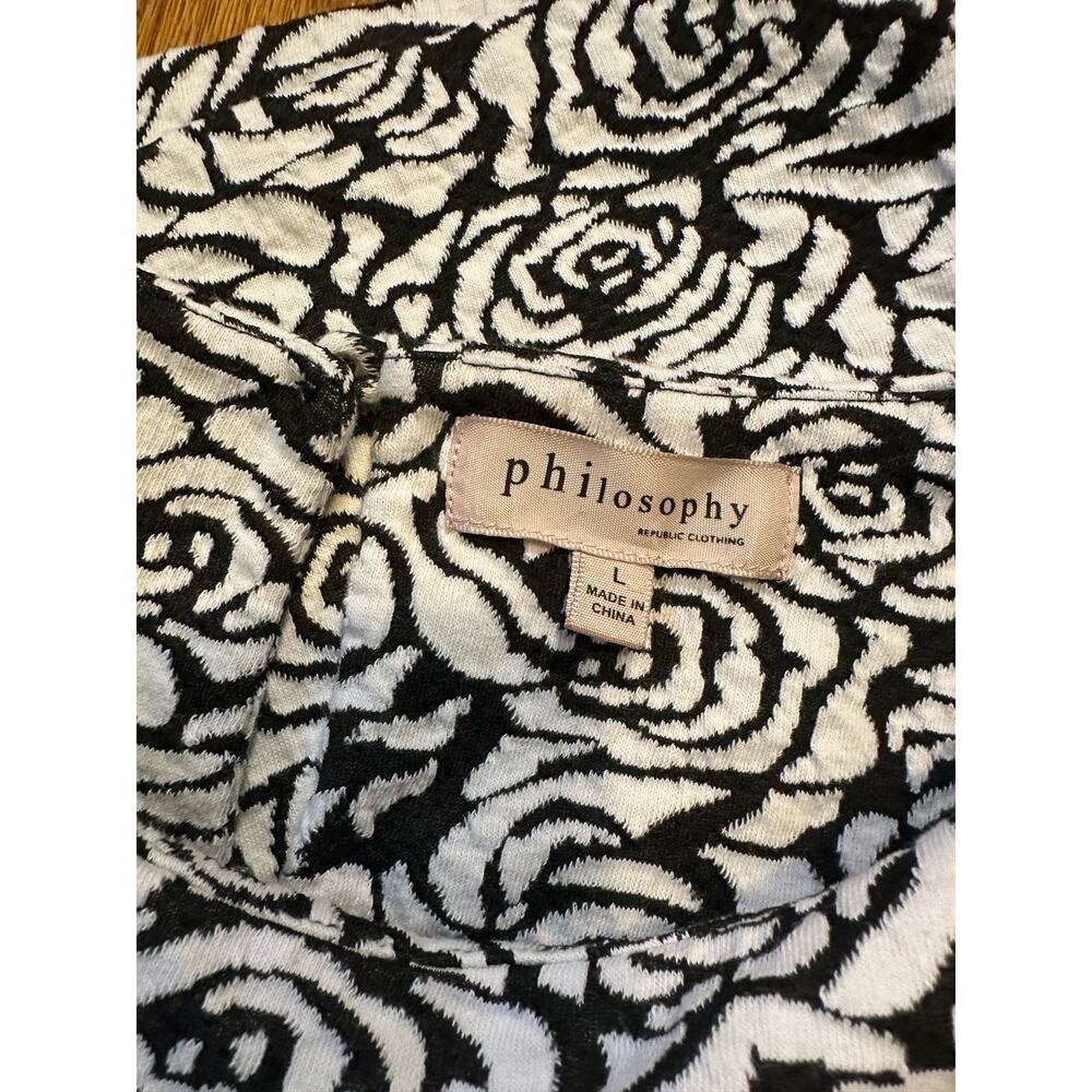 Philosophy Women’s Large Black White Rose Floral Short Sleeve High Neck Work - Picture 9 of 9